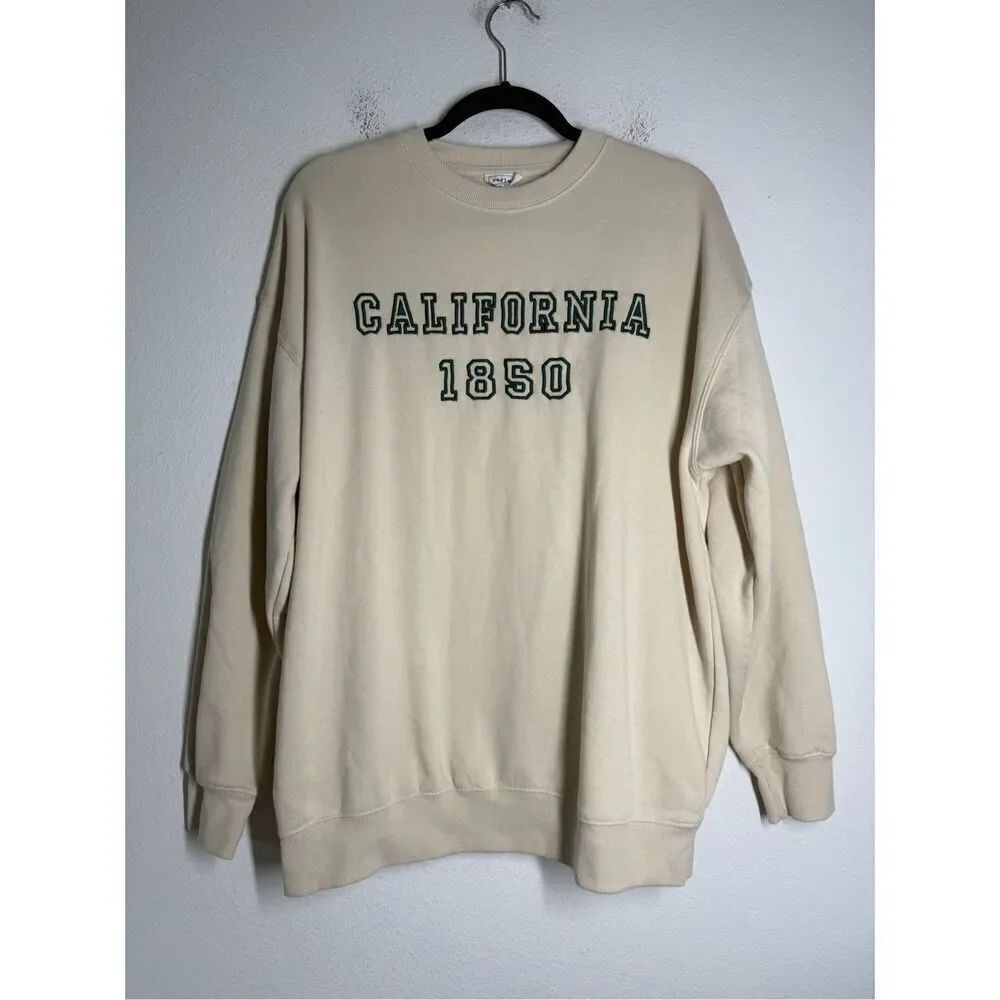 Reflex California Crewneck Sweatshirt Cream Green Embroidered Size L